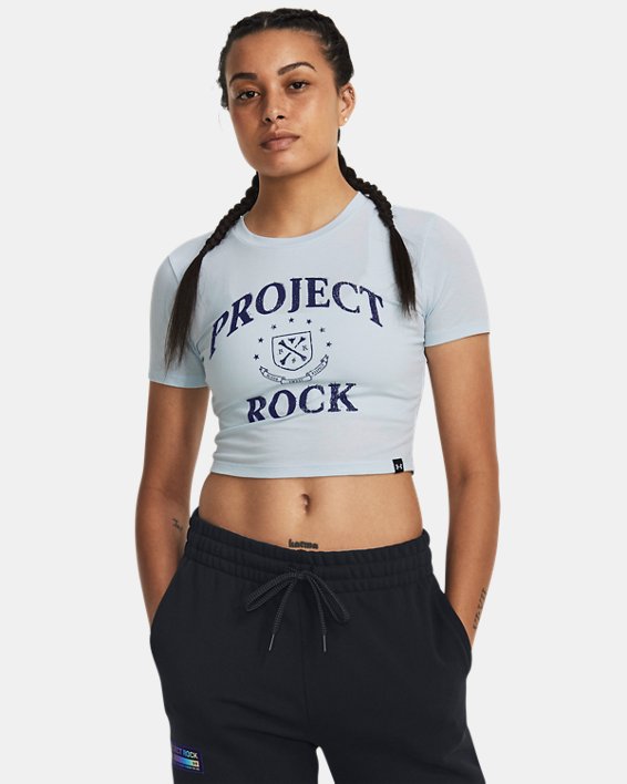 Women's Project Rock Arena Baby T-Shirt in Blue image number 0